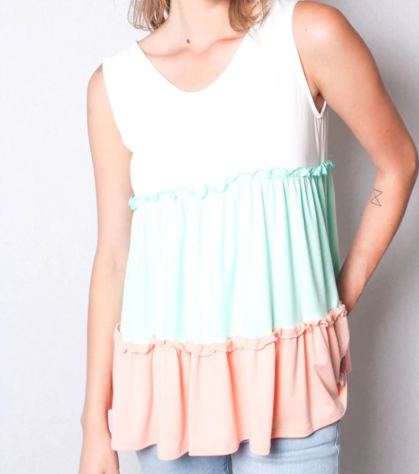 Women's Tricolor Ruffle Tiered Tank Top