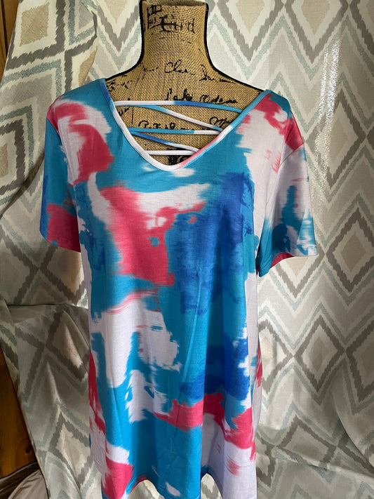 Multi Color Tie Dye Criss Cross Top